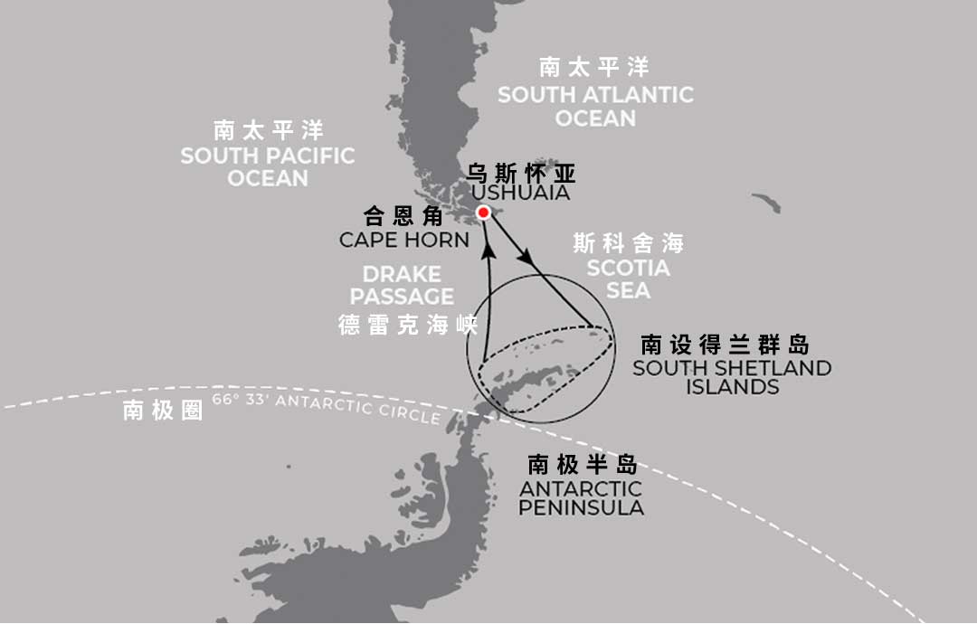 全球旅行者号 WORLD TRAVELLER 10天南极经典环线之旅行程地图