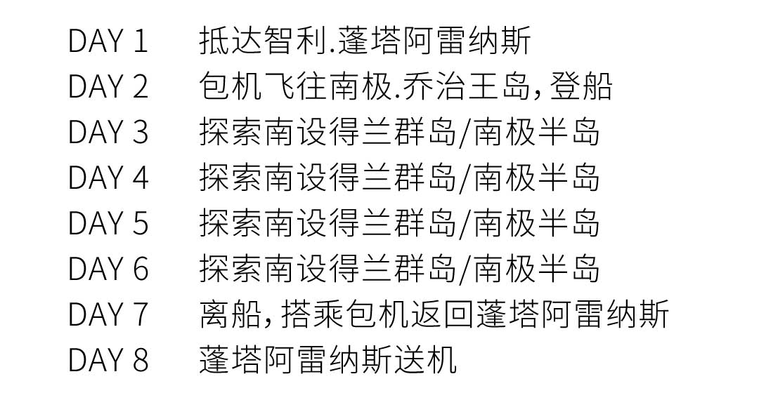 8天智利直飞南极半岛行程