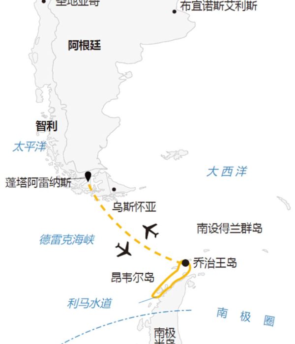 8天智利直飞南极半岛行程地图