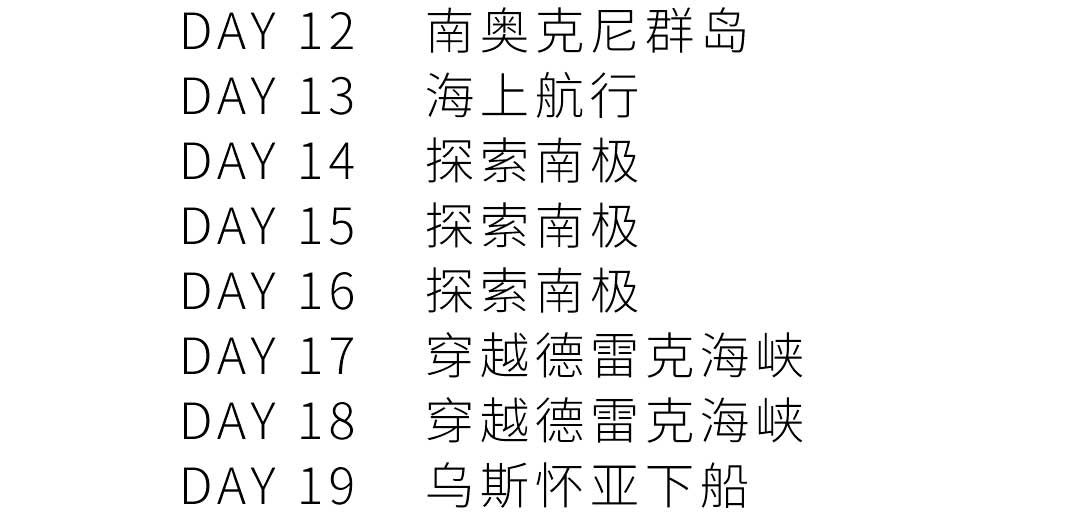 19天乌斯怀亚出发，福克兰群岛+南乔治亚岛+南极半岛三岛行程