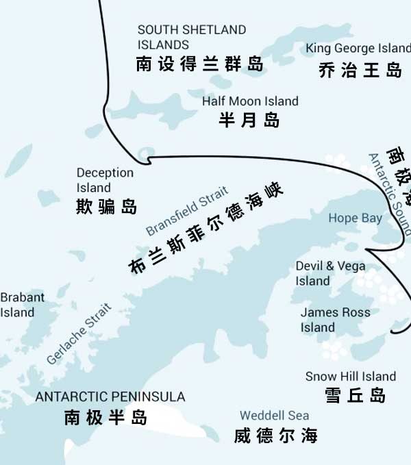 11天寻觅帝企鹅的踪迹，含直升机，南设得兰群岛+南极海峡+威德尔海行程地图