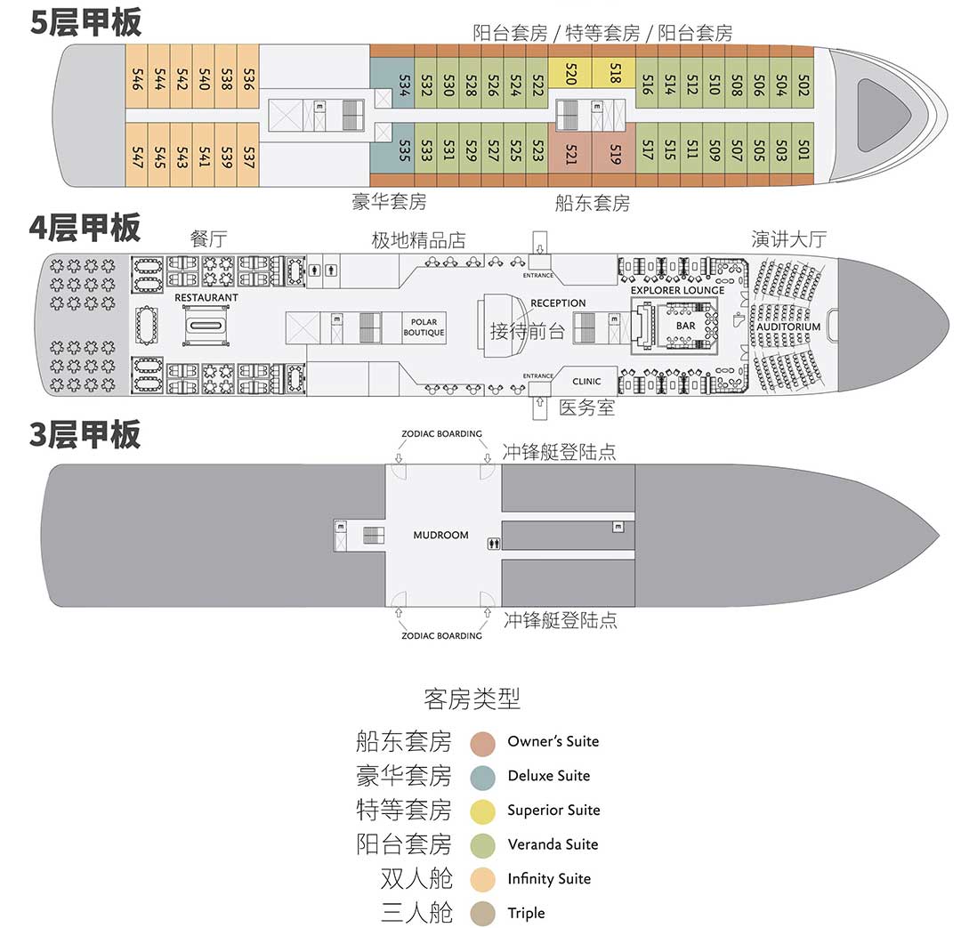 世界探索号 World Explorer极地游轮甲板图