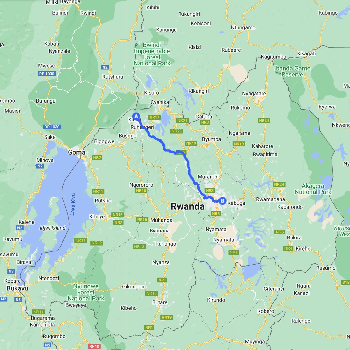 卢旺达4日游行程地图