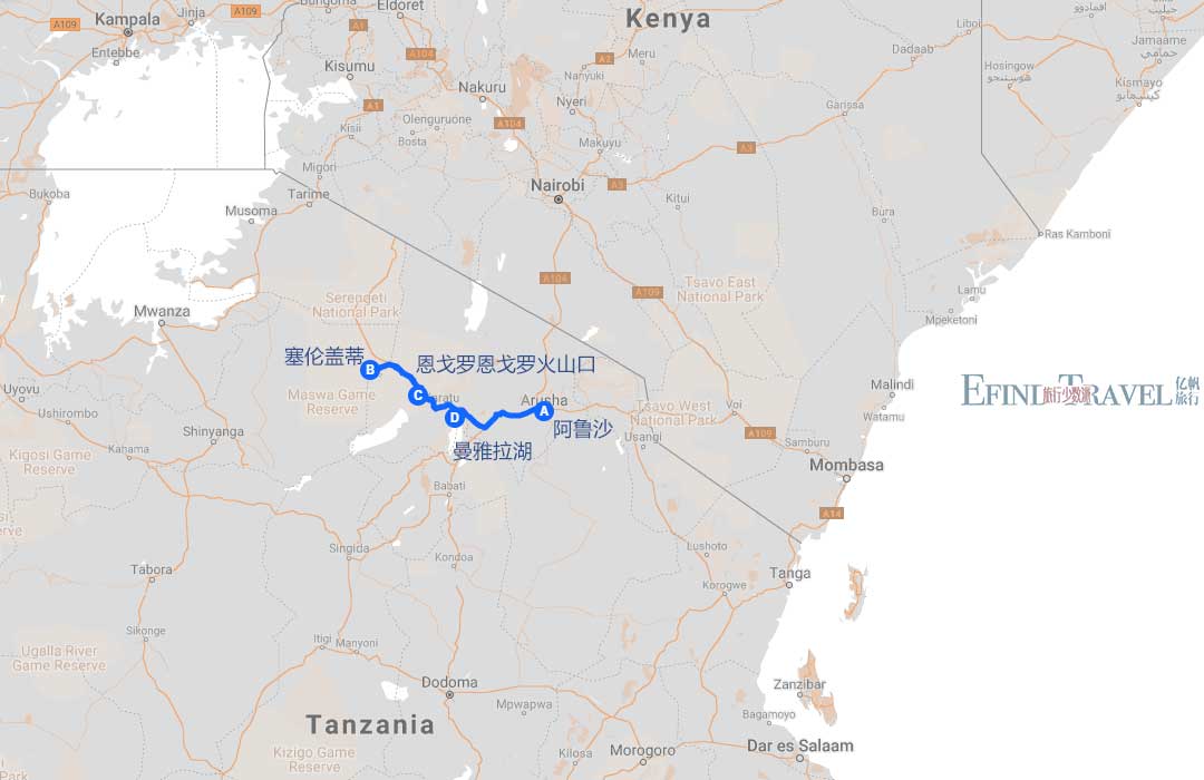 坦桑尼亚旅游地图