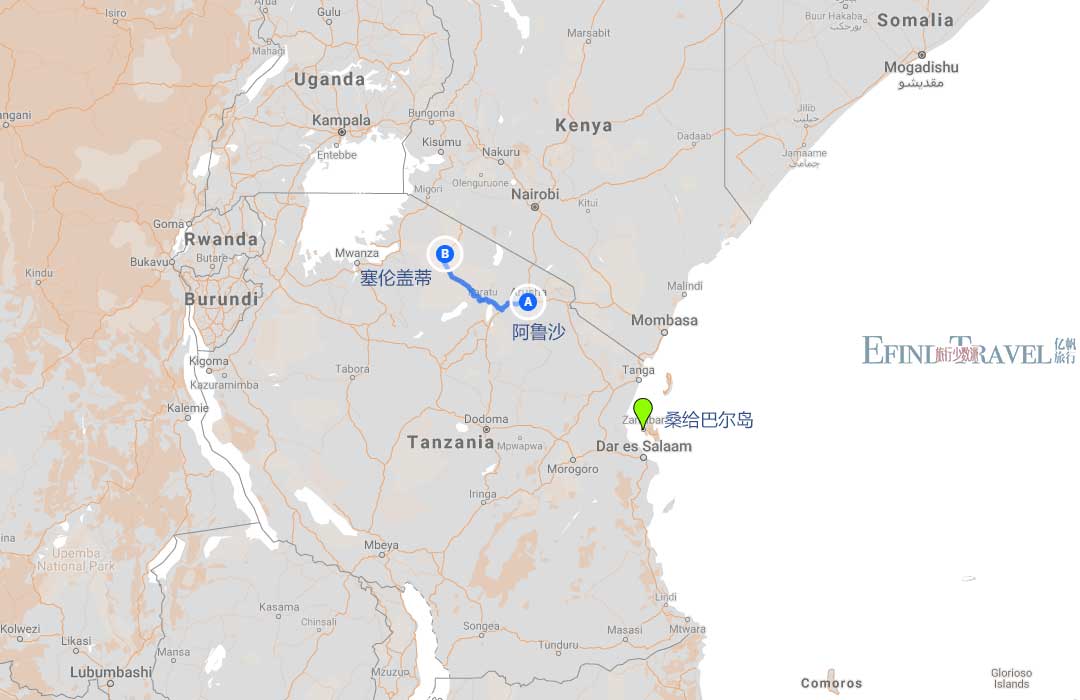 坦桑尼亚旅游地图